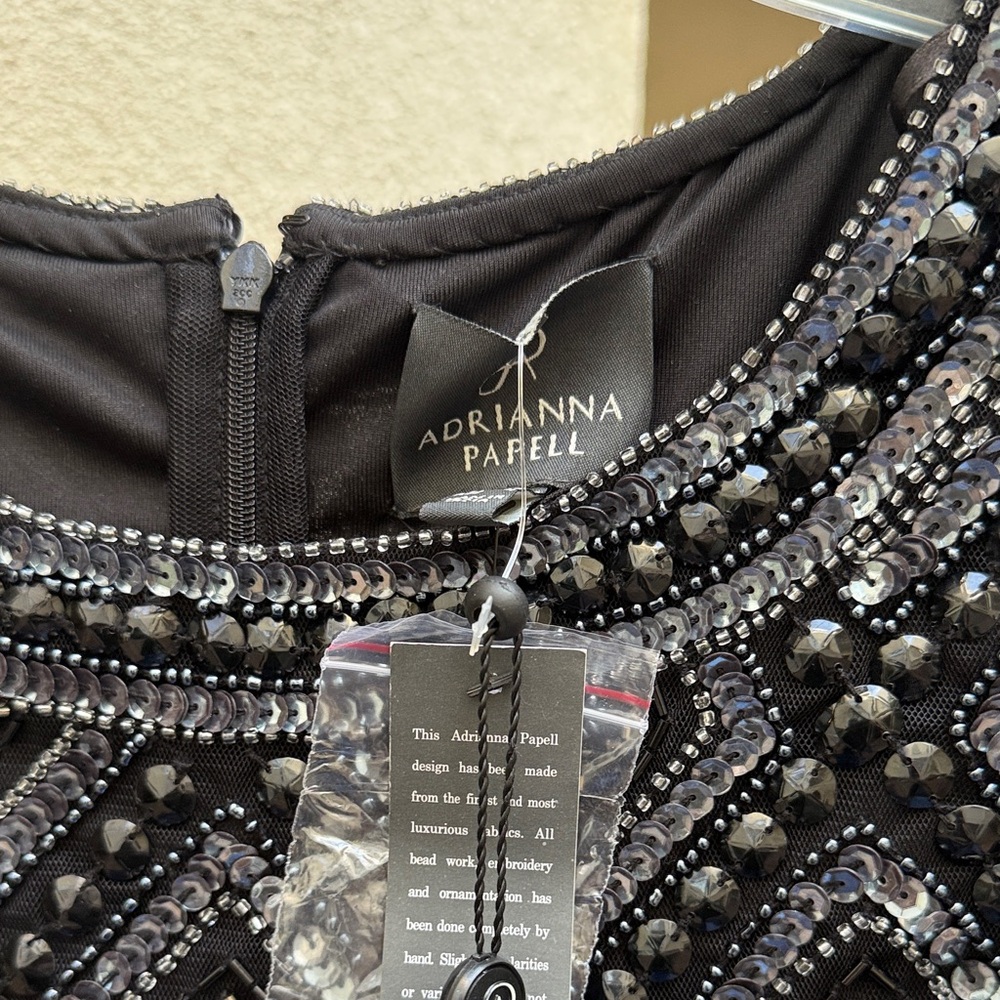 NEW Adrianna Papell Elegant Black and Silver Beaded Dress - Picture 7 of 8